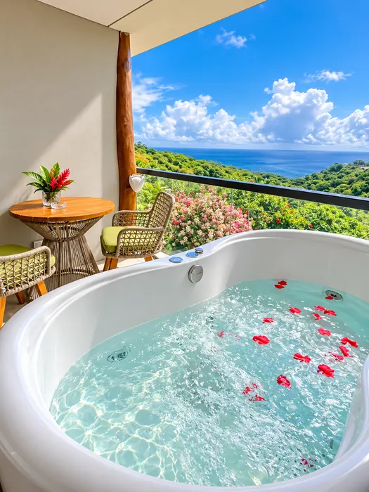 Hidromassagem privativa da suíte Deluxe com vista para o oceano