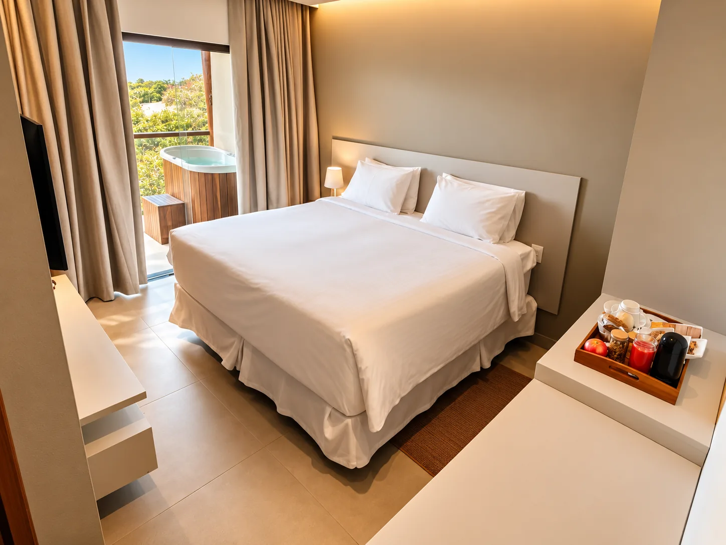 Quarto Deluxe com vista para a hidromassagem na varanda